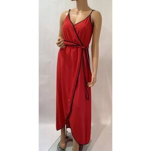 felicity coco Summer dress Red Navy Trim Size XS Max Wrap Spaghetti Strips Belt
